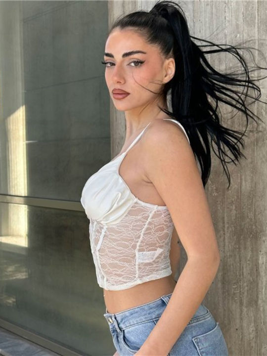 Дамски Crop Топ с Дантела Бял