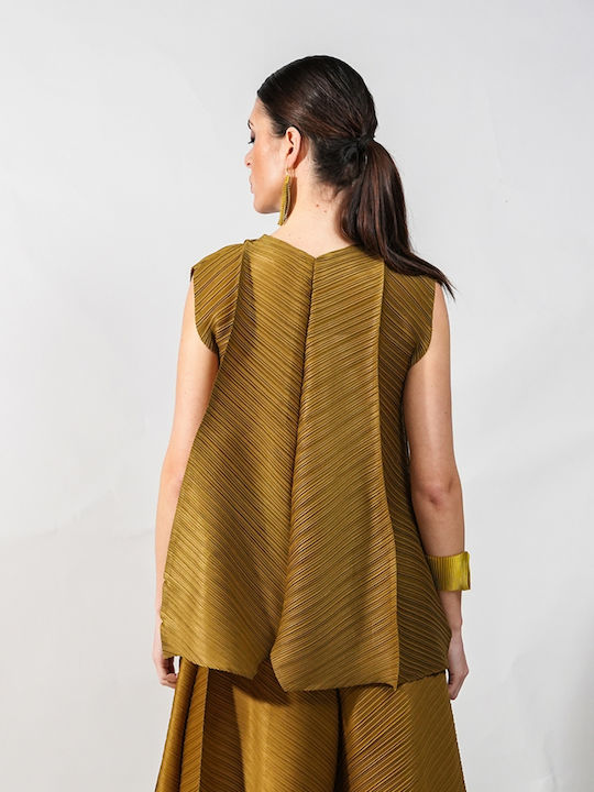 Damen Bluse Ärmellos Gold