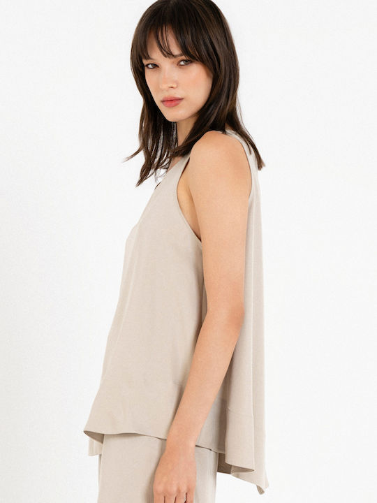 Women's Sleeveless Beige Blouse