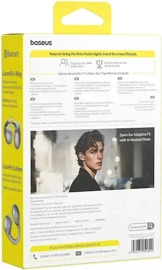 Baseus Bowie MC1 Pro Open Ear Bluetooth Handsfree Headphones with Sweat Resistance and Charging Case Silver