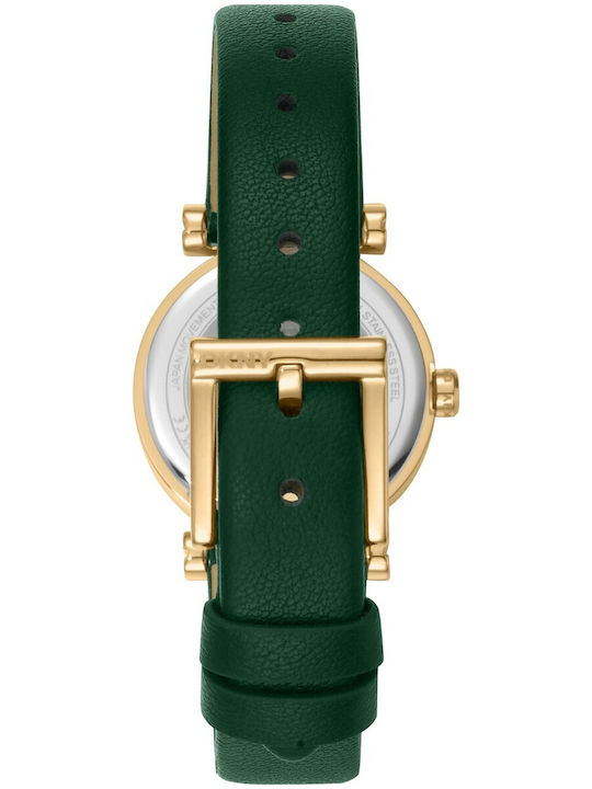 DKNY Womens Watch Battery with Green Leather Strap