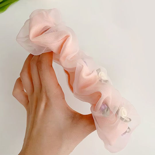 Elastice Pentru Păr Dublu Strat Varză Din Material Moale Trandafiri 3d Roz
