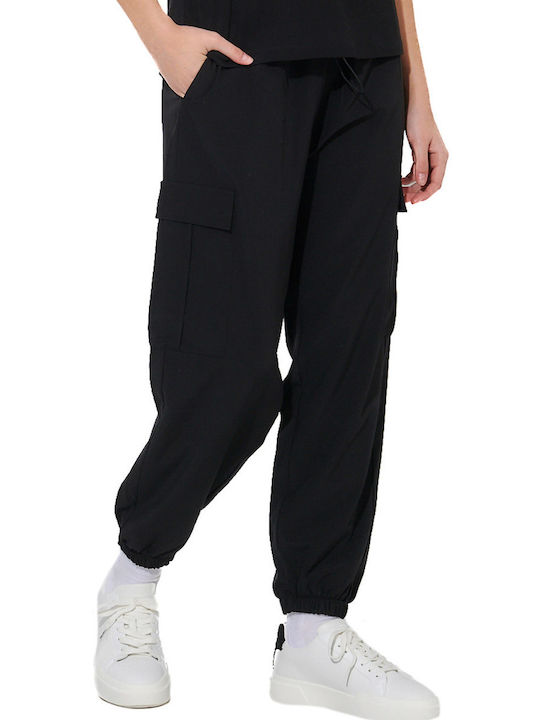 Damen Stoff Fracht Hose Schwarz