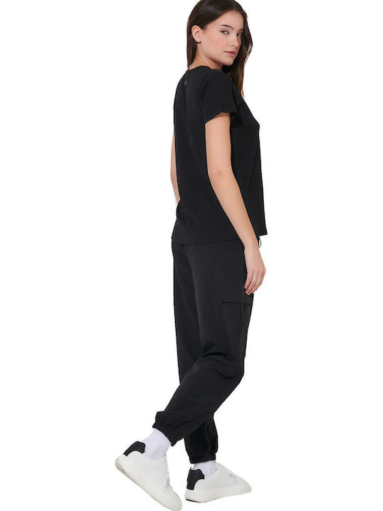 Damen Stoff Fracht Hose Schwarz