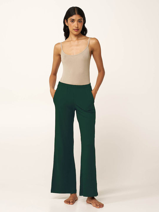 Women's Fabric Trousers with Rubber Band in Loose Fit Black