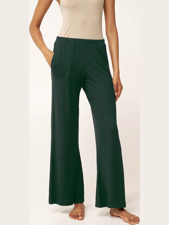 Women's Fabric Trousers with Rubber Band in Loose Fit Black