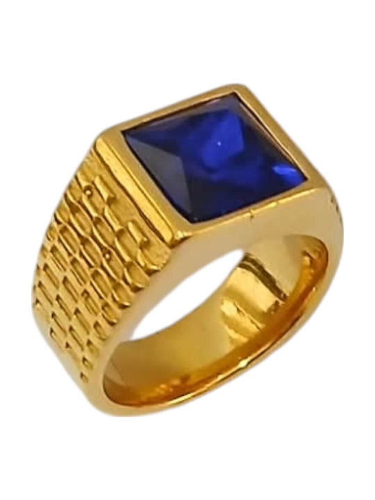 Kalliopi Silver Ανδρικό Δαχτυλίδι με Πέτρες από Ατσάλι Επιχρυσωμένο