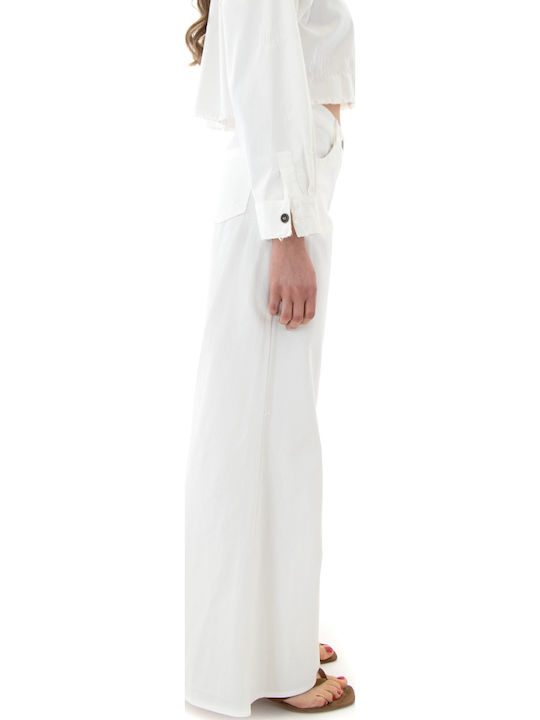 Women's High Rise Cotton Pantaloons in Wide Leg Style White