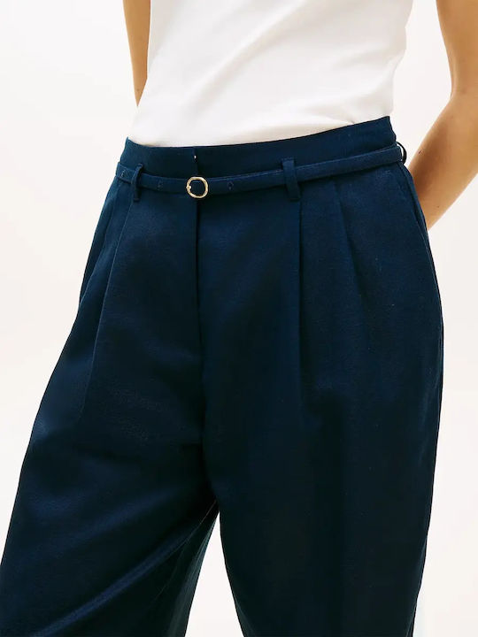 Women's Fabric Trousers in Loose Fit Navy