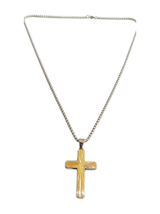 Kalliopi Silver Crucifix Pentru Bărbați Din Oțel Plăcut Cu Aur Cu Lanț