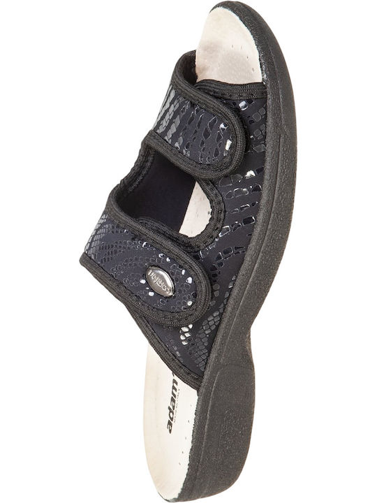 Leder Flache Sandalen für Damen Schwarz