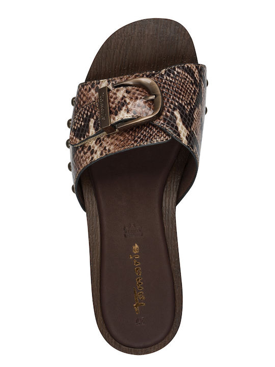 Deri Damen Flache Sandalen Braun