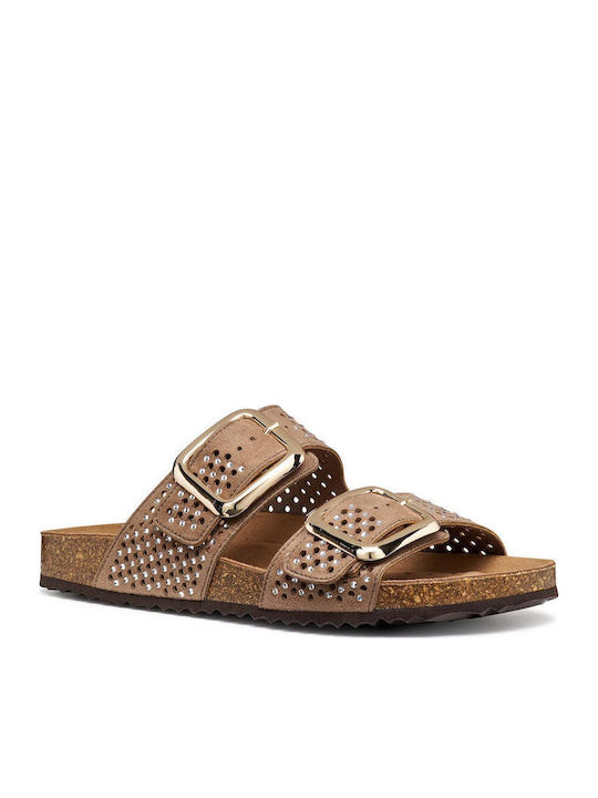 Damen Flache Sandalen Beige