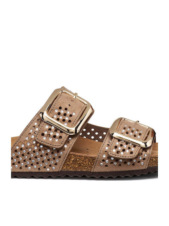 Damen Flache Sandalen Beige
