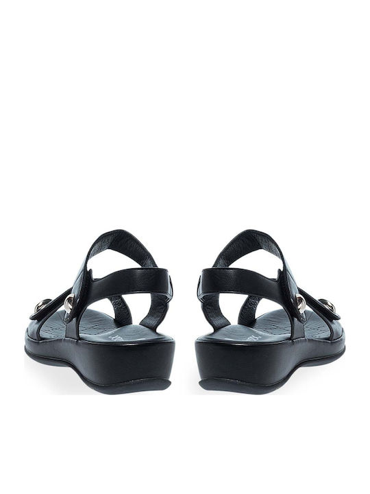 Deri Damen Anatomisch Flache Sandalen Schwarz