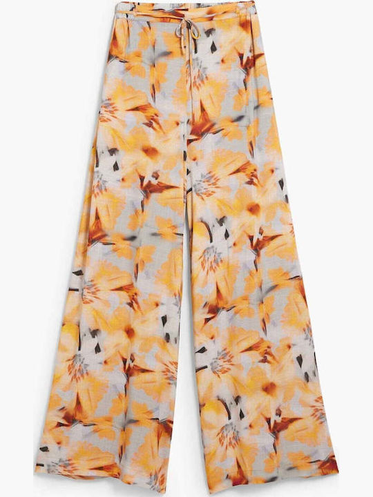 Women's Fabric Trousers in Regular Fit Floral Orange