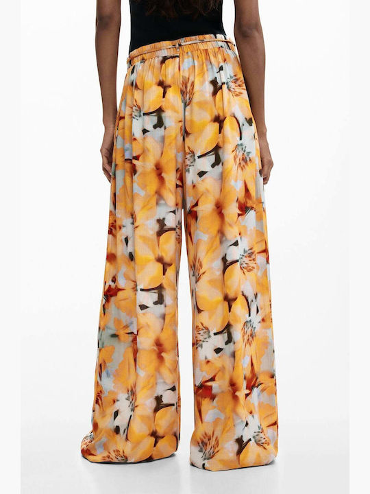 Women's Fabric Trousers in Regular Fit Floral Orange