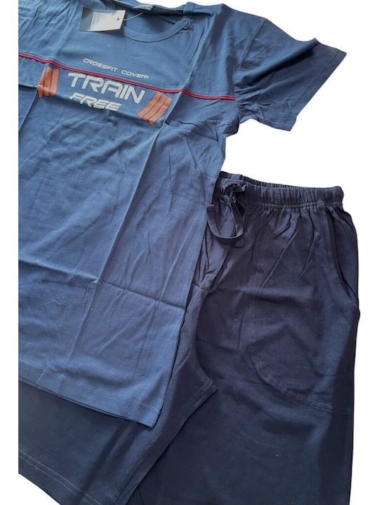 Enrico Coveri Sommer Herrenpyjama Bluse Marineblau
