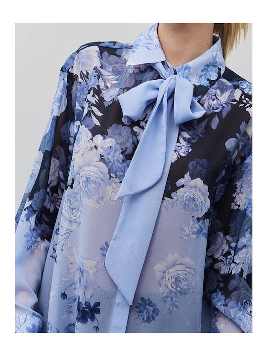 Long Sleeve Women's Shirt Blue Floral