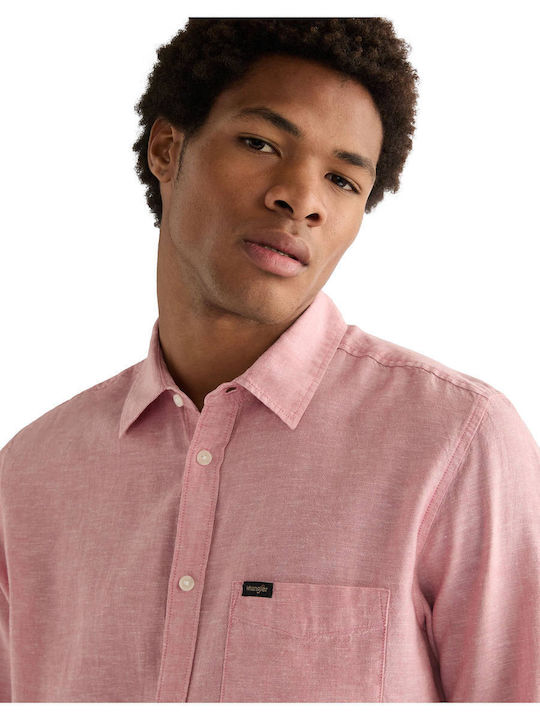 Wrangler Shirt Long Sleeve Linen Shirt Beige