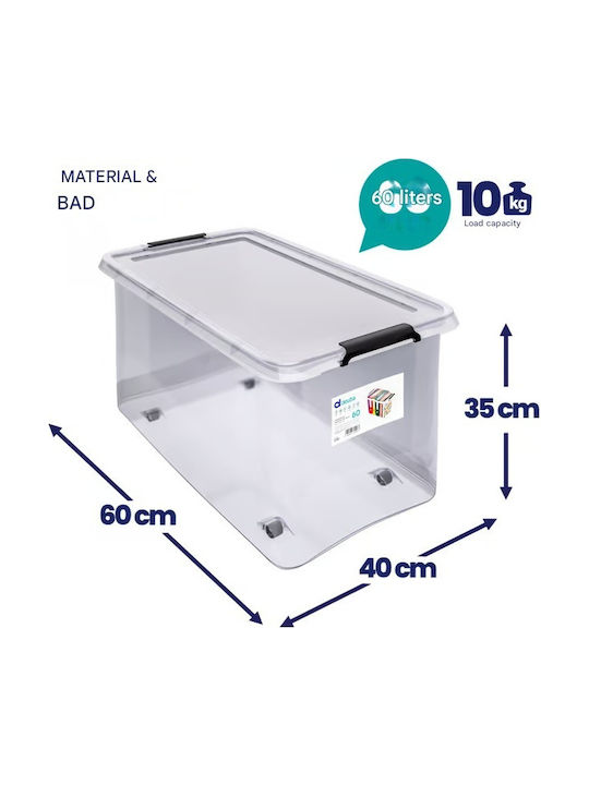 Deuba Cutie De Depozitare Din Plastic Cu Roți Și Capac Transparent 60x40x35cm
