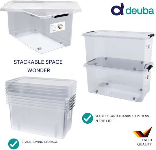 Deuba Plastic Storage Box with Wheels and Transparent Lid 60x40x35cm