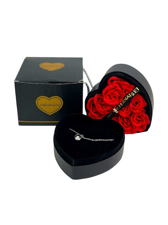 Velve Necklace With Black Heart Design