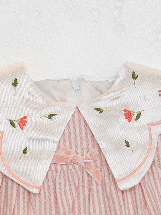 Girls Dress Sleeveless With Lace Striped Pink
