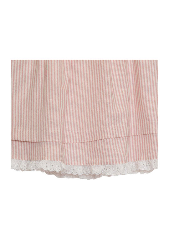 Girls Dress Sleeveless With Lace Striped Pink