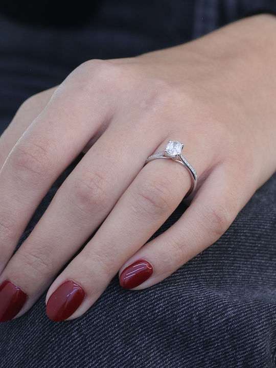 Einzelner Steine Ringe aus Weißgold 14K mit Kunstdiamant