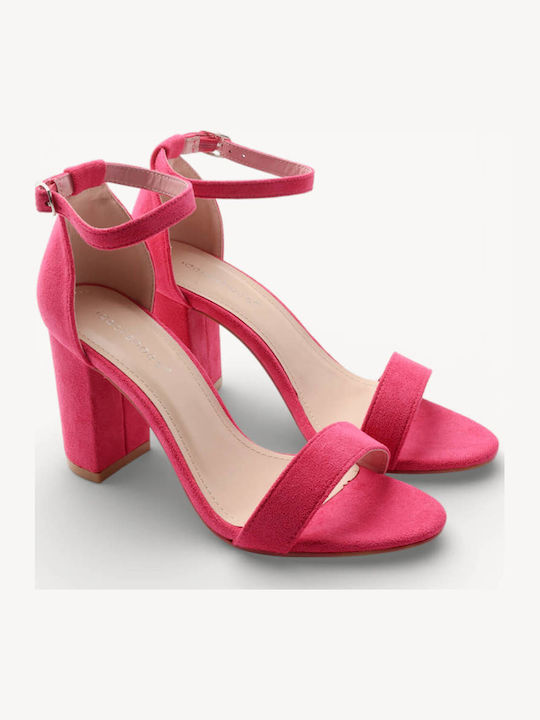 Sandale Elegante Damă Fucsia De Catifea Cu Bareta