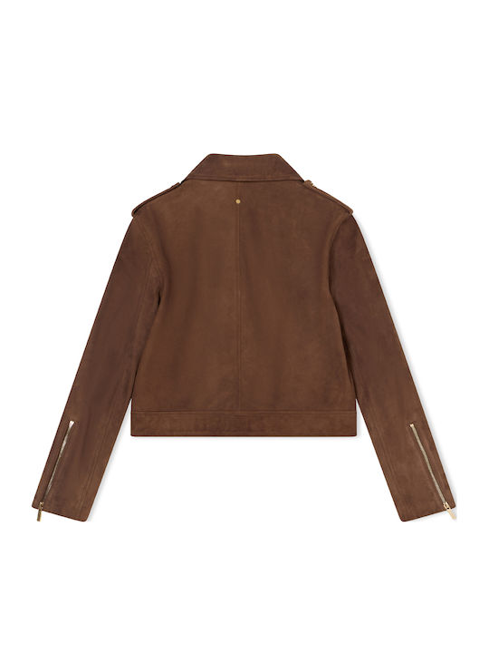 Long Leather Women's Jacket for Winter Brown