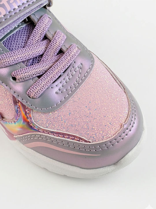Kids Sneakers with Hoop & Loop Closure & Lights Pink