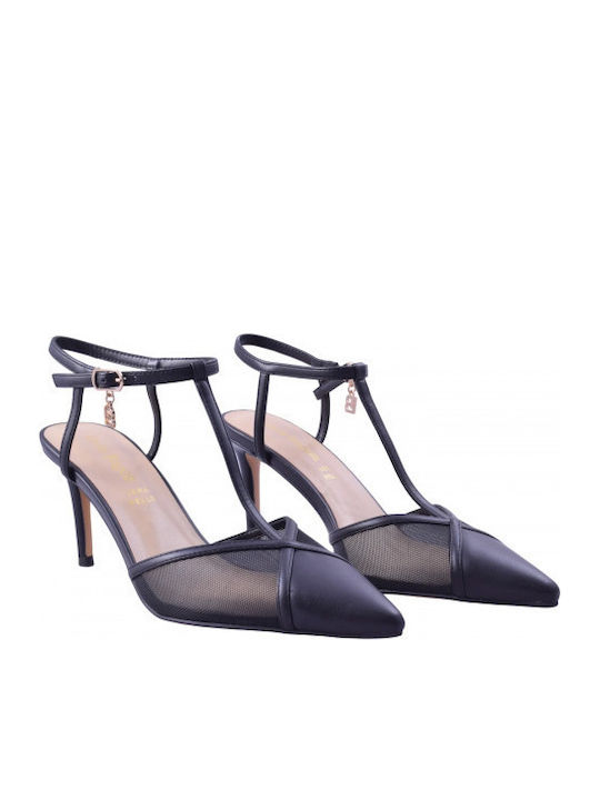Heels with Strap & Thin Medium Heel Black
