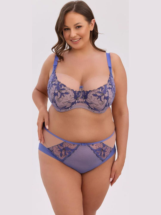 Blue Minimizer Bra With Underwire