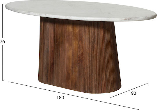 Purger Table Dining Room with Marble Surface White 180x90x76cm