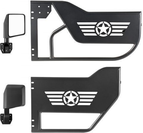 Vevor Jeep Tube Doors 4-door Compatible 2018-2026 Jeep Wrangler Jl Jlu & Gladiator Jt 4xe Steel Off Road Front & Rear Tubular Half Doors Dot Certified Side View Mirrors Rubber Pads