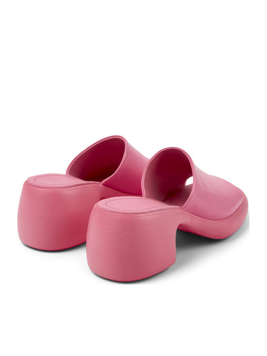 Leather Mules with Heel in Pink Colour