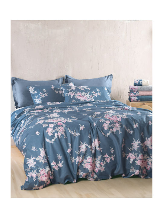 Rythmos Springtime Nova Σετ Σεντόνια King Size με Λάστιχο 230x260+25εκ. Navy Μπλε (4τμχ)