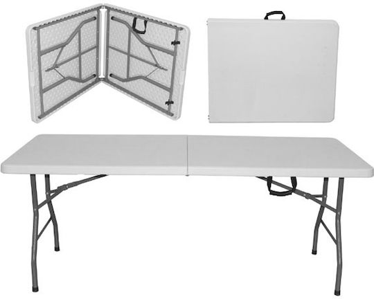 Set De Mobilier Pentru Catering Eveniment Raki Masă Valiză Pliabilă Dreptunghiulară 180x76xh73.5cm 8 Scaune 44x42xh92cm Plastic Metal Alb