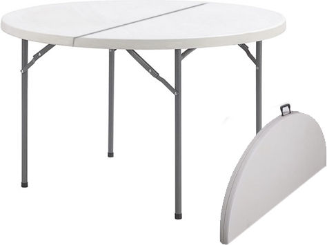 Set De Mobilier Pentru Catering Eveniment Raki Masă Rotundă Pliabilă Tip Valiză D152xh74cm 6 Scaune 44x42xh92cm Huse Textile Plastic Metal Alb