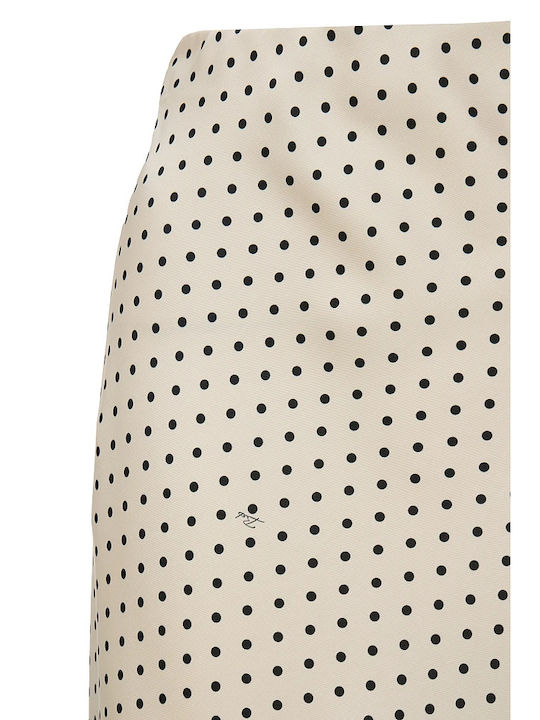 Satin High Waist Midi Skirt Polka Dot Vanilla