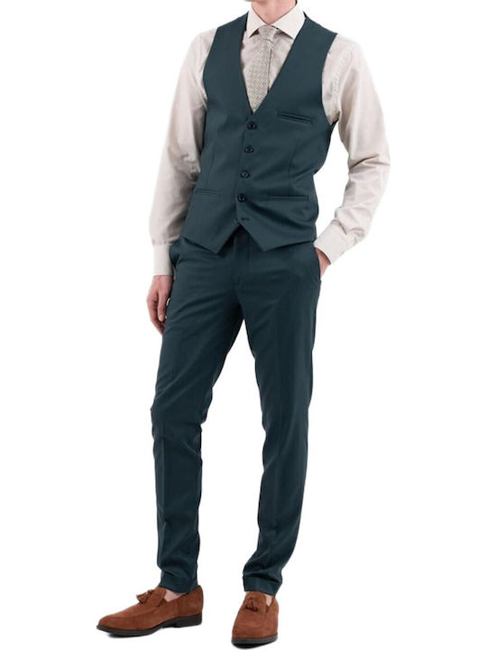 Summer Men's Suit with Vest Slim Fit Green