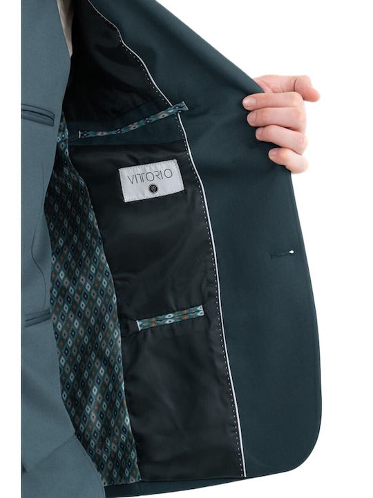 Summer Men's Suit with Vest Slim Fit Green
