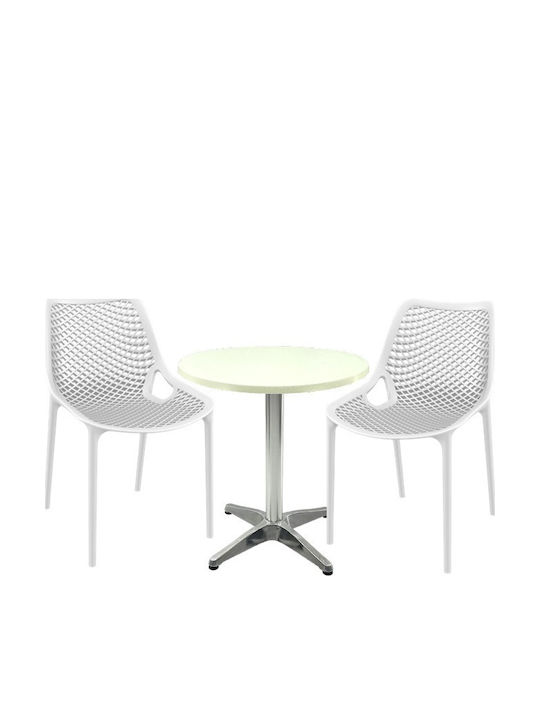 Set Sala De Mese Pentru Spații Exterioare Mici Maple 3 Piese Albe