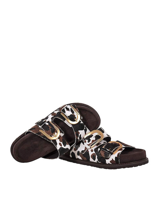 Leather Women's Flat Sandals Brown
