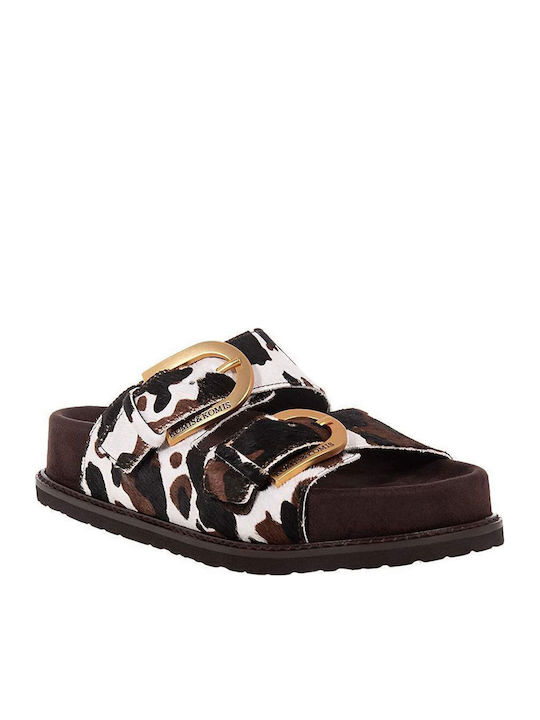 Leather Women's Flat Sandals Brown