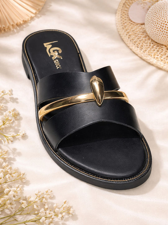 Leather Women's Flat Sandals Black