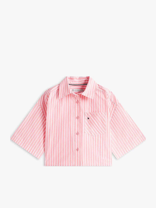 Kids Striped Short-sleeved Shirt Pink