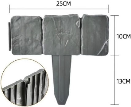 Set 10 Piese Decorative Gardă Viu De Grădină Delimitare Gri Culoare Imitatie Piatra 25x23 Cm Lungime 2.5 M
